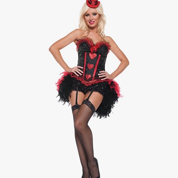 Real Feather Moulin Rouge Sexy Burlesque Corset Halloween theme Costume dress - Picture 1 of 17